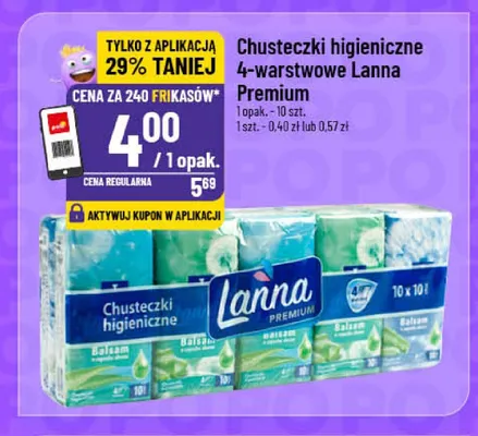 Chusteczki higieniczne 4-warstwowe Lanna Premium promocja w POLOmarket