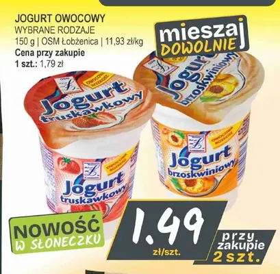 Jogurt owocowy truskawkowy OSM Łobżenica promocja w Słoneczko