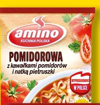Zupa w proszku pomidorowa z kawałkami pomidorów i natką pietruszki Amino promocja w Kaufland
