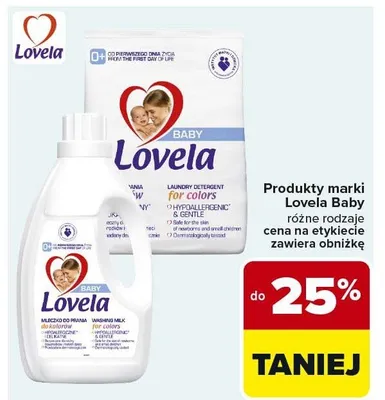 Produkty marki Lovela Baby różne rodzaje cena na etykiecie zawiera obniżkę promocja w Carrefour