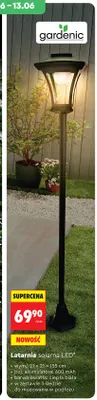 Latarnia solarna LED Gardenic wym. 21x21x155cm promocja w Biedronka