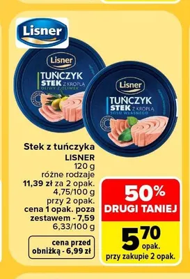 Stek z tuńczyka w sosie własnym Lisner promocja w Carrefour