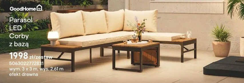 Parasol LED Corby z bazą promocja w Castorama