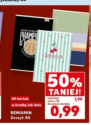 Zeszyt A5 BENIAMIN 60 kartek w kratkę promocja w Kaufland