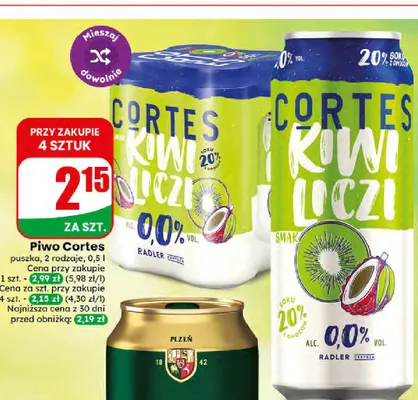 Piwo bezalkoholowe Cortes Radler Kiwi Liczi promocja w Dino