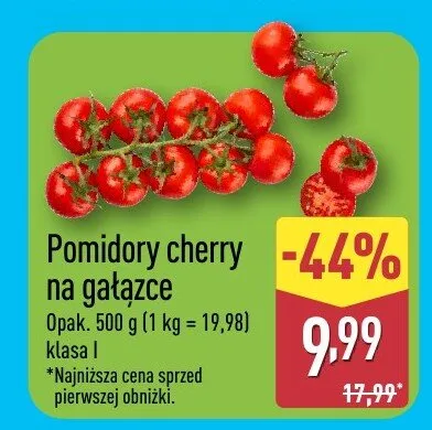 Pomidory cherry na gałązce promocja w Aldi