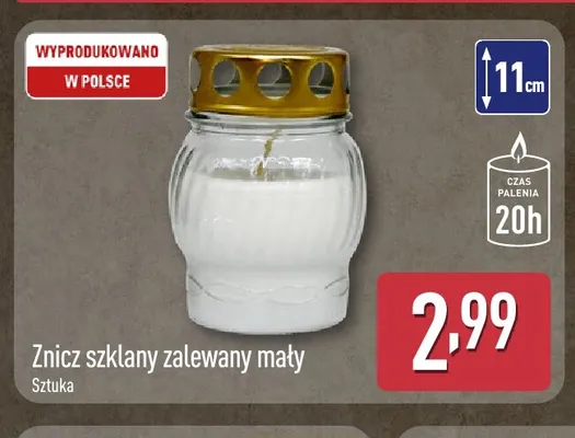 Znicz szklany zalewany mały promocja w Aldi