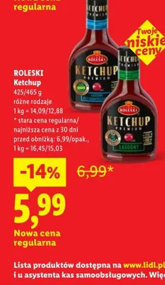 Ketchup Premium łagodny Roleski promocja w Lidl