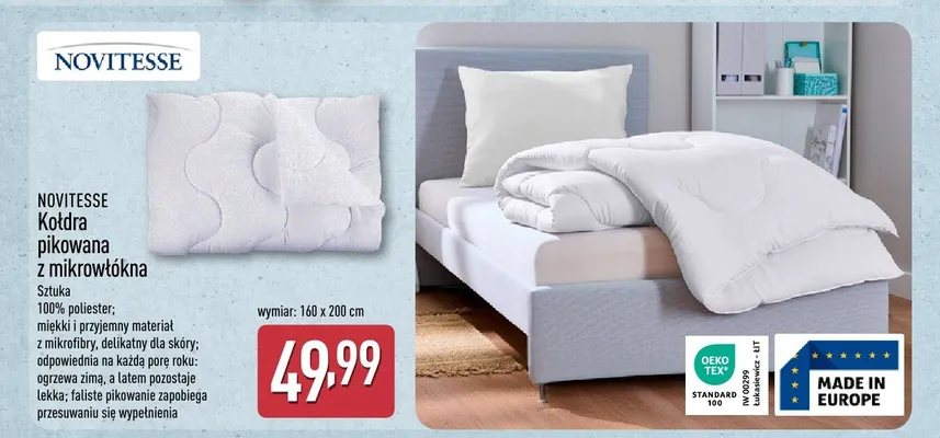 Kołdra pikowana z mikrowłókna Novitesse promocja w Aldi