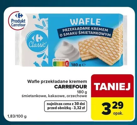 Wafle przekładane kremem kakaowe Carrefour Classic promocja w Globi