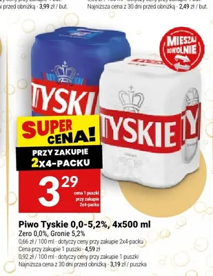 Piwo bezalkoholowe Tyskie 4-pak 500 ml promocja w Twój Market