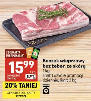 Boczek wieprzowy bez żeber, ze skórą promocja w Delikatesy Centrum