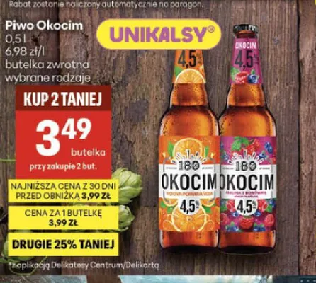 Piwo Okocim Radler Malina z Borówką promocja w Delikatesy Centrum