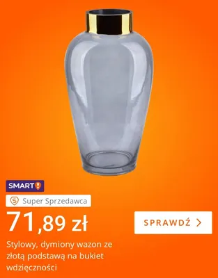 Stylowy dymiony wazon ze złotą podstawą na bukiet wdzięczności promocja w Allegro