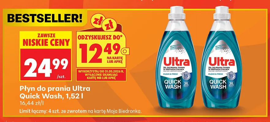 Płyn do prania Ultra Quick Wash promocja w Biedronka