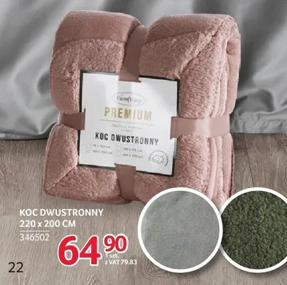 Koc dwustronny 220 x 200 cm promocja w Selgros