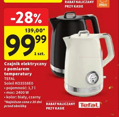 Czajnik elektryczny z pomiarem temperatury Soleil KO3558E0 1,7 l Tefal promocja w Intermarche