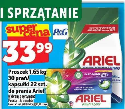 Proszek 1,65 kg 30 prań kapsułki 22 szt. do prania Ariel promocja w TOPAZ