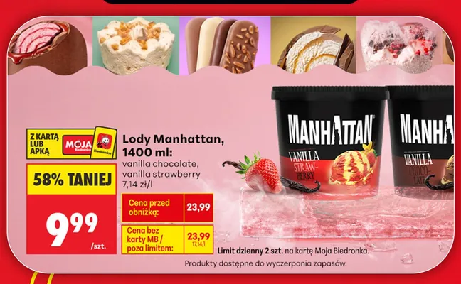 Lody Manhattan vanilla chocolate promocja w Biedronka