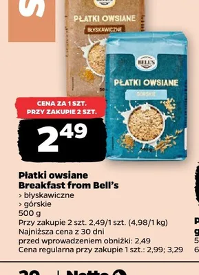 Płatki owsiane górskie Breakfast from Bell's promocja w Netto