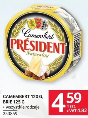 Camembert 120g Brie 125g President promocja w Selgros