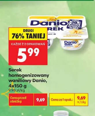 Serek homogenizowany waniliowy Danio 4-pak promocja w Biedronka