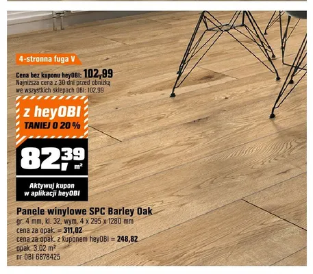 Panele winylowe SPC Barley Oak gr. 4mm, kl. 32, wym. 4x295x1280mm promocja w OBI