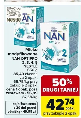 Mleko modyfikowane Nan Optipro 1, 2, 3, 4 promocja w Carrefour Market