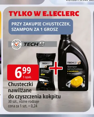 Chusteczki nawilżane do czyszczenia kokpitu Tech9 promocja w Leclerc