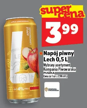 Napój piwny Lech 0,5l promocja w TOPAZ