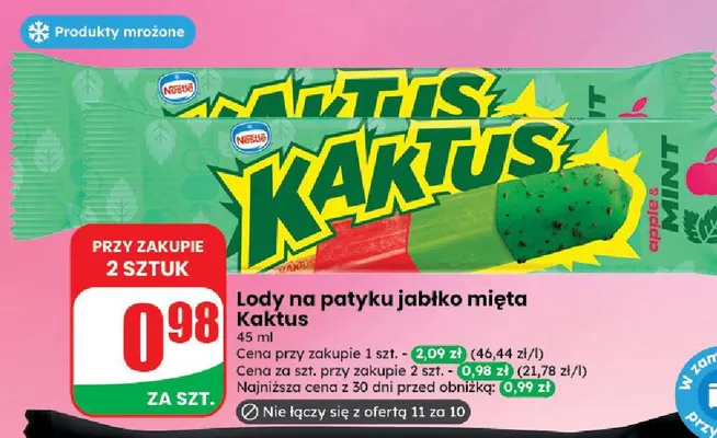 Lody na patyku jabłko mięta Kaktus promocja w Dino