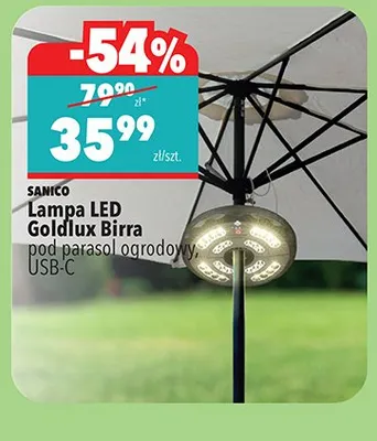 Lampa LED Goldlux Birra pod parasol ogrodowy USB-C Sanico promocja w Biedronka