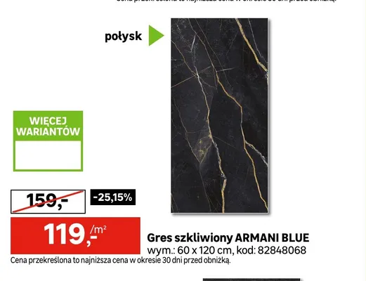 Gres szkliwiony Armani Blue promocja w Leroy Merlin