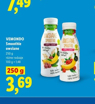 Smoothie owsiane Vemondo wiśnia i banan promocja w Lidl