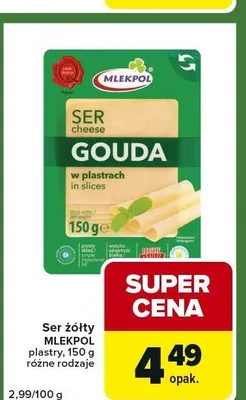Ser żółty MLEKPOL plastry promocja w Carrefour Express