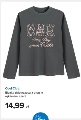 Bluzka dziewczęca z długim rękawem szara Cool Club promocja w Smyk