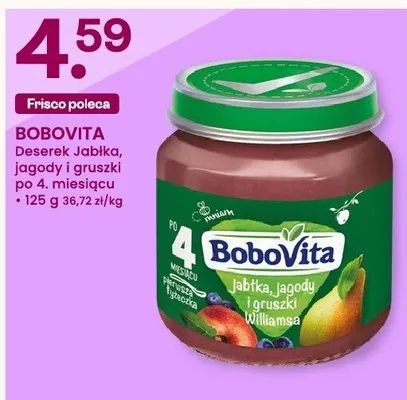 Deserek jabłka, jagody i gruszki po 4. miesiącu Bobovita promocja w Frisco