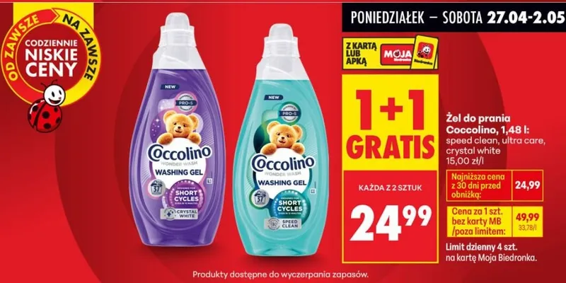 Żel do prania Coccolino Speed Clean promocja w Biedronka