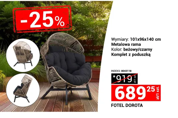 Fotel Dorota komplet z poduszką promocja w Merkury Market