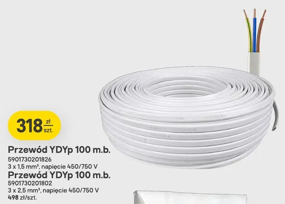 Przewód YDYp 100 m.b. 3x2,5mm² promocja w Castorama