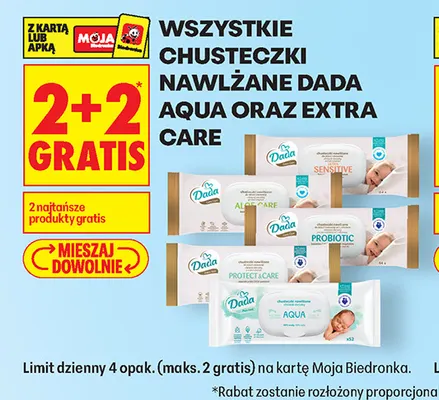 Chusteczki nawilżane Dada Aqua oraz Extra Care promocja w Biedronka
