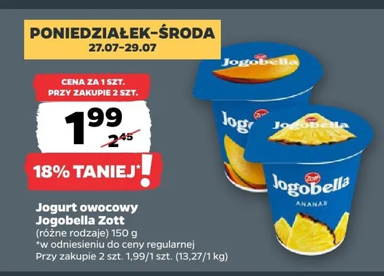 Jogurt owocowy Jogobella Zott brzoskwiniowy promocja w Netto