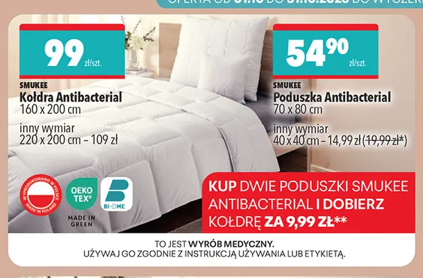 Poduszka Antibacterial 70x80 cm Smukee promocja w Biedronka
