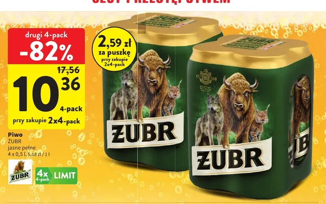 Piwo Żubr 4-pak 500 ml promocja w Intermarche