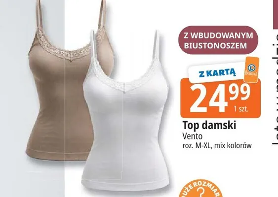 Top damski Vento z wbudowanym biustonoszem roz. M-XL mix kolorów promocja w Leclerc