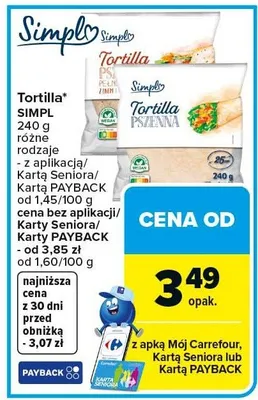 Tortilla pszenna różne rodzaje promocja w Carrefour