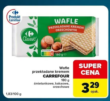Wafle przekładane kremem śmietankowe Carrefour Classic promocja w Globi