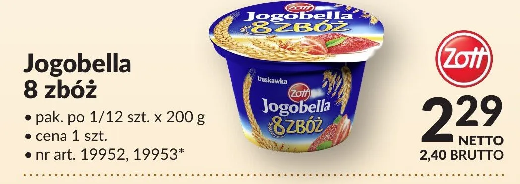 Jogurt Jogobella 8 zbóż Zott promocja w Makro