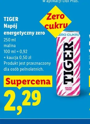 Napój energetyczny Tiger Zero malina promocja w Lidl