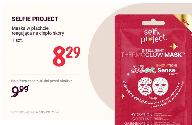 Maska w płachcie reagująca na ciepło skóry SELFIE PROJECT promocja w Rossmann